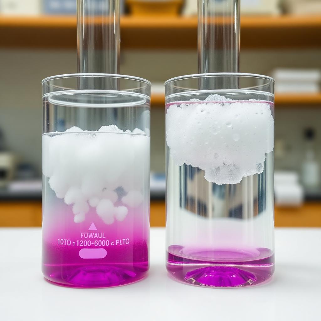 Two side-by-side beakers comparing weak small flocs versus large dense flocs with clearer supernatant